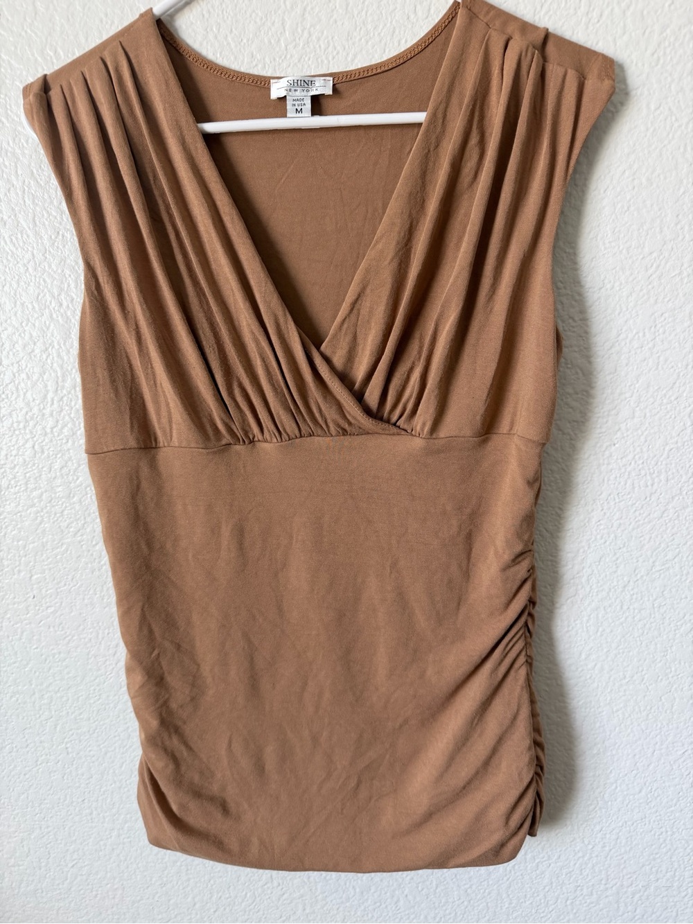 SHINE New York Sleeveless Surplice Top in Camel - Medium